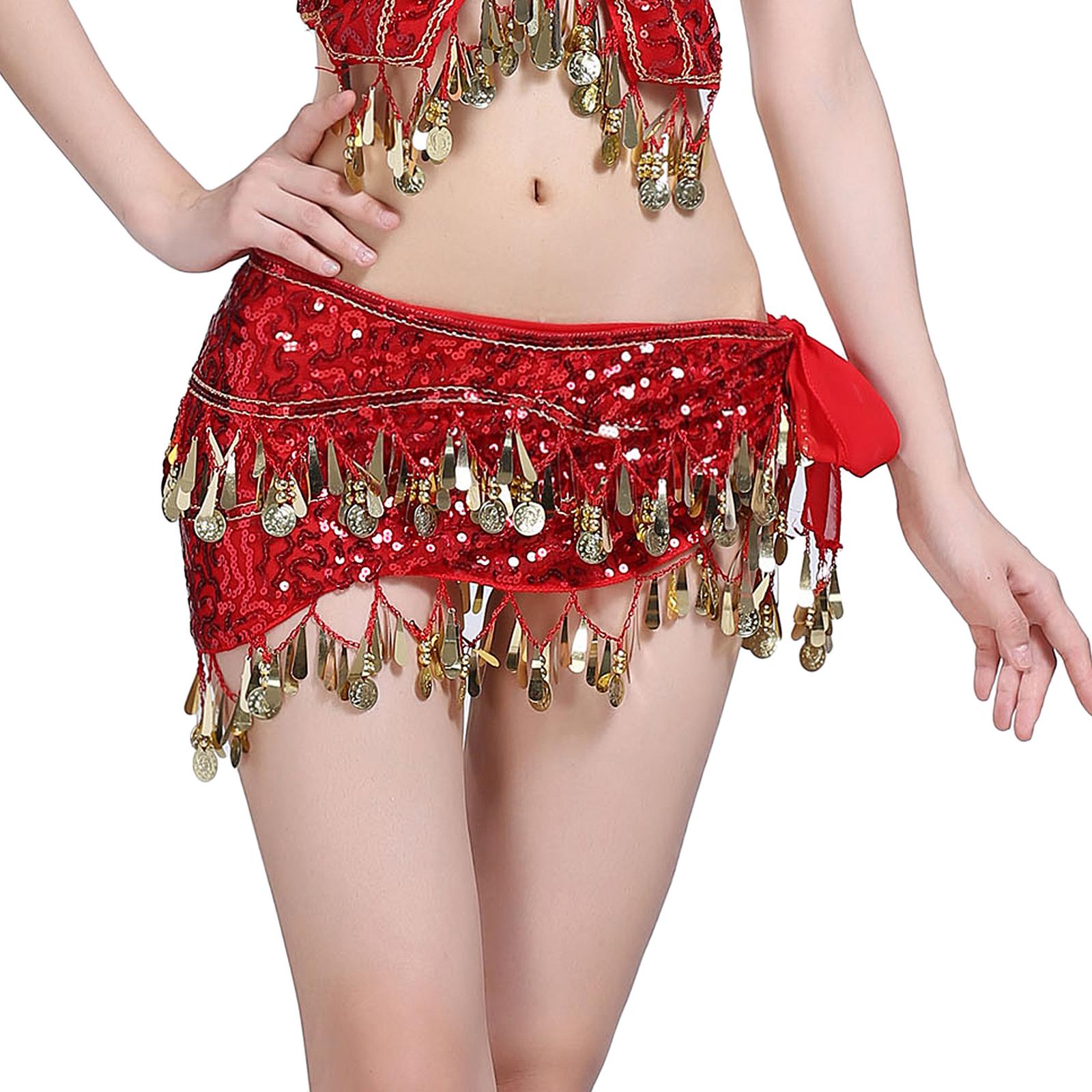 Hip Scarf for Belly Dance, Women Belly Dancing Hip Scarf with Gold Coins Skirts for Bellydance, or Yoga Class