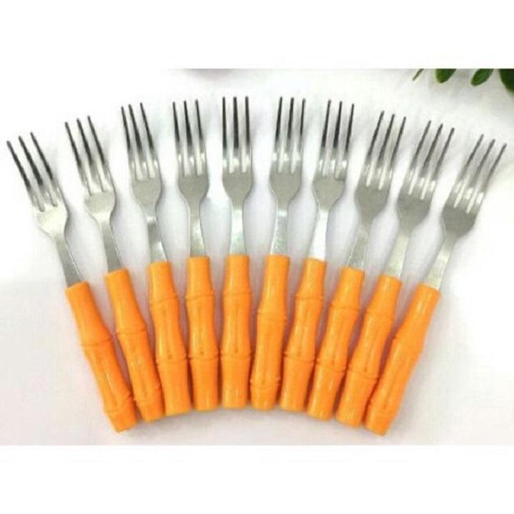 Túi 10 cây dĩa inox cán nhựa hình cây trúc dùng ăn hoa quả rất tiện dụng, bền đẹp