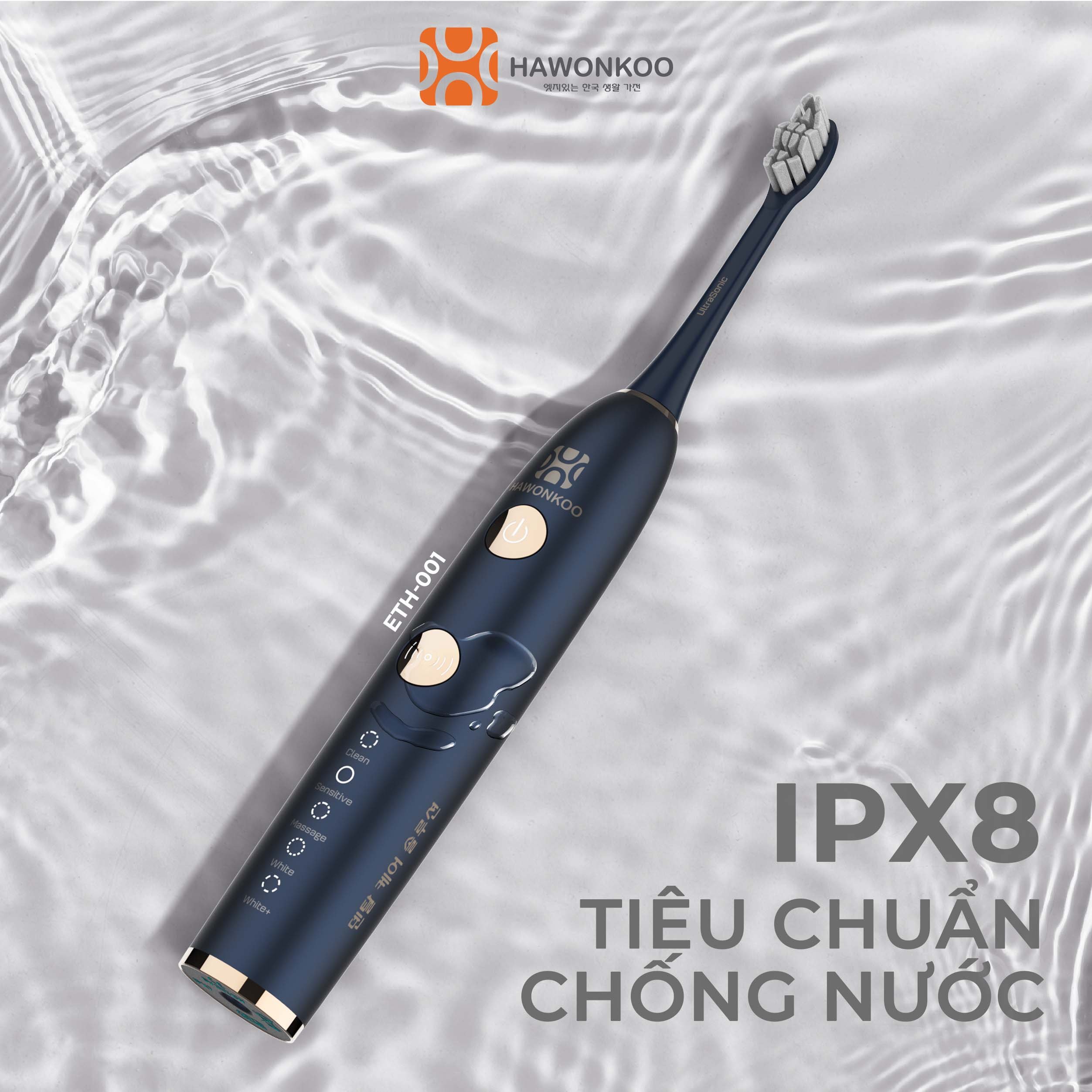 Bàn chải điện Hawonkoo ETH-001 800mAh Chống nước IPX8 thế hệ mới Hàng Chính Hãng Bảo Hành 12 Tháng - Thương Hiệu Hàn Quốc