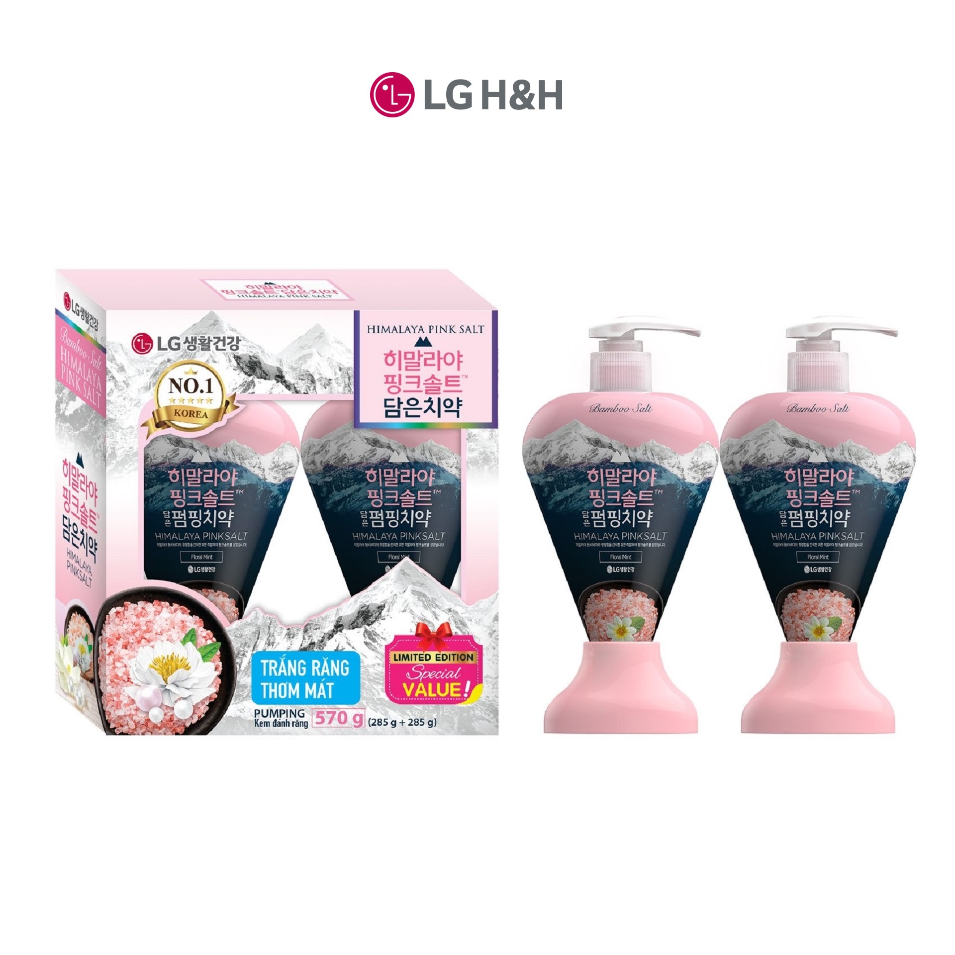 Combo 2 Kem đánh răng Bamboo Himalaya Pink Salt Floral Mint Hương Hoa Bạc Hà 285gx2