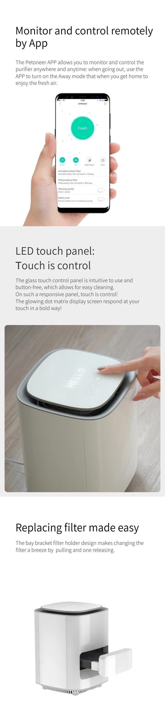 PETONEER AirMaster App-controlled Mini Smart Home Pet Air Purifier with Radar Detector and Multiple Purification