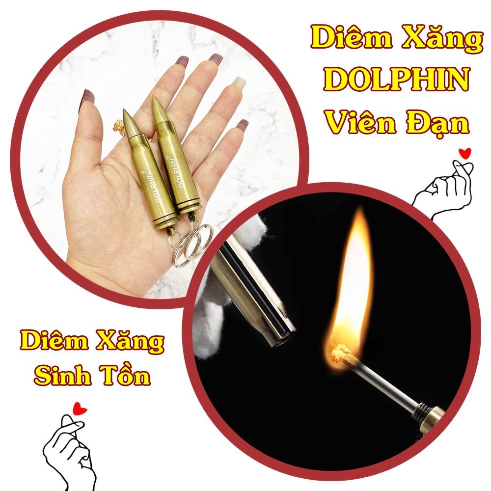 Hột quẹt bật lửa móc khóa diêm xăng DOLPHIN hình viên đạn kim loại - xài xăng