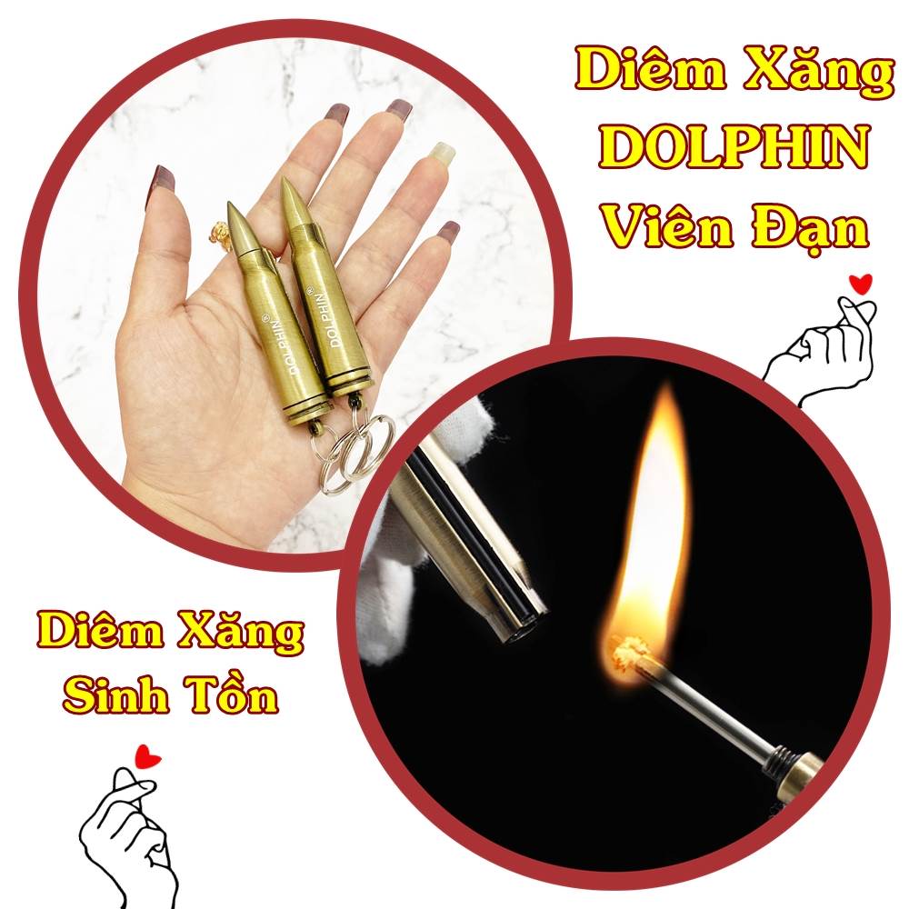 Hột quẹt bật lửa móc khóa diêm xăng Dolphin hình viên đạn (diêm xăng sinh tồn) - (xài xăng