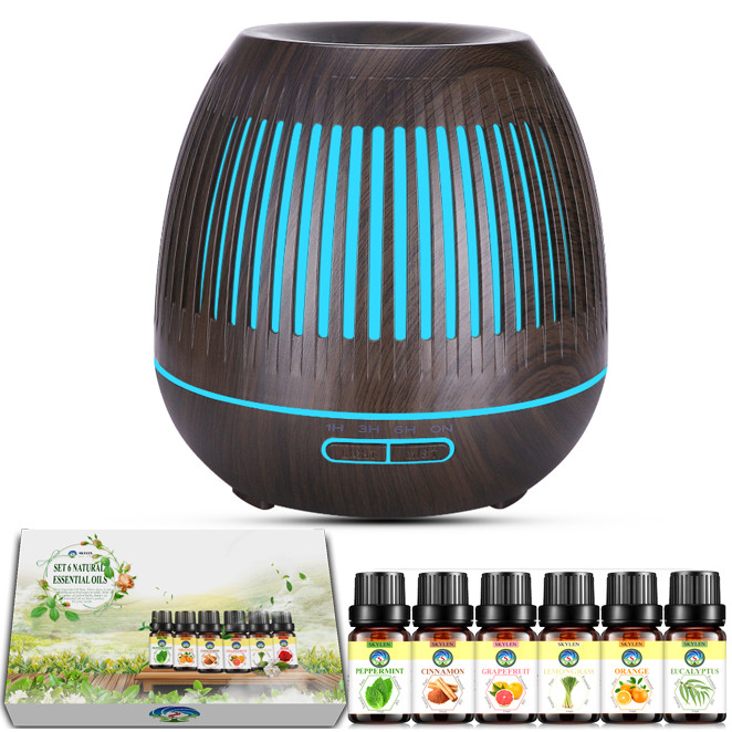Máy khuếch tán kiêm đèn ngủ phun sương tạo ẩm xông tinh dầu làm đèn ngủ công suất mạnh model lồng đèn - Tặng kèm hộp bộ 6 tinh dầu thiên nhiên nhập khẩu