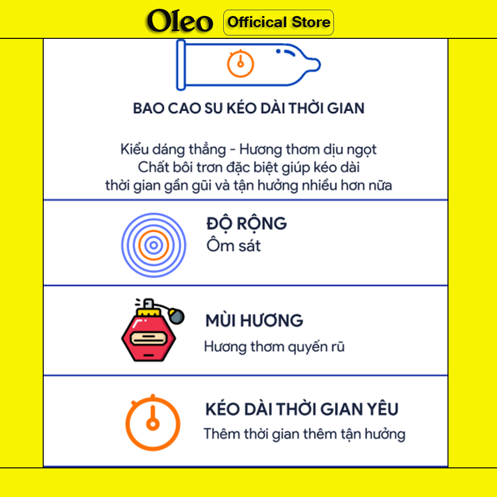 Bao cao su Oleo Cooling Ultrathin Long Lasting 10 bao siêu mỏng kéo dài thời gian cho cả nam và nữ.