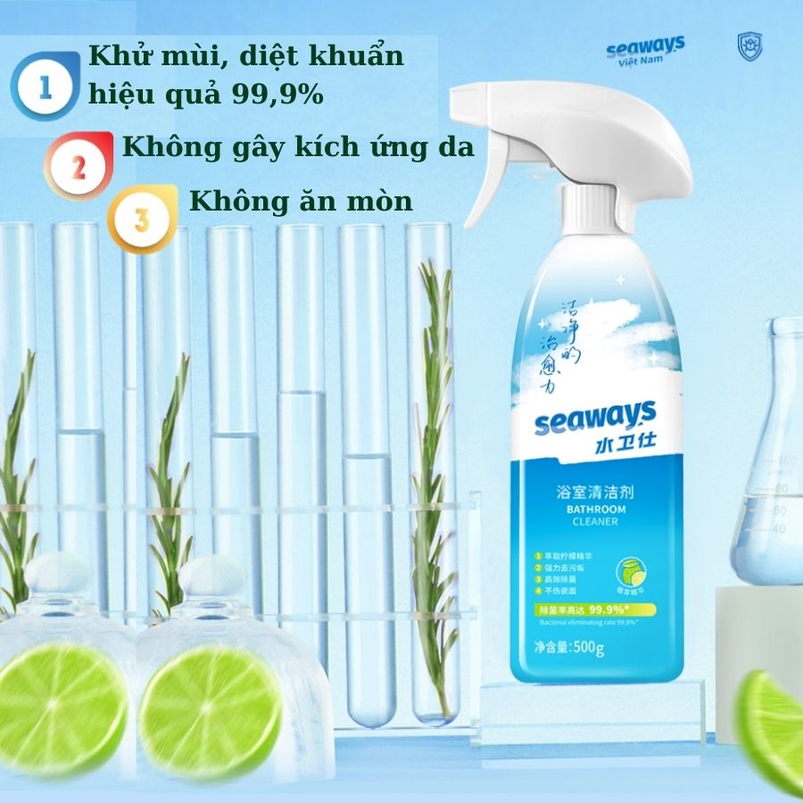 Chai Tẩy Cặn Canxi & Bảo Vệ các bề mặt Kim Loại, Inox, Sứ Nhà Tắm - Toilet SEAWAYS 500ml