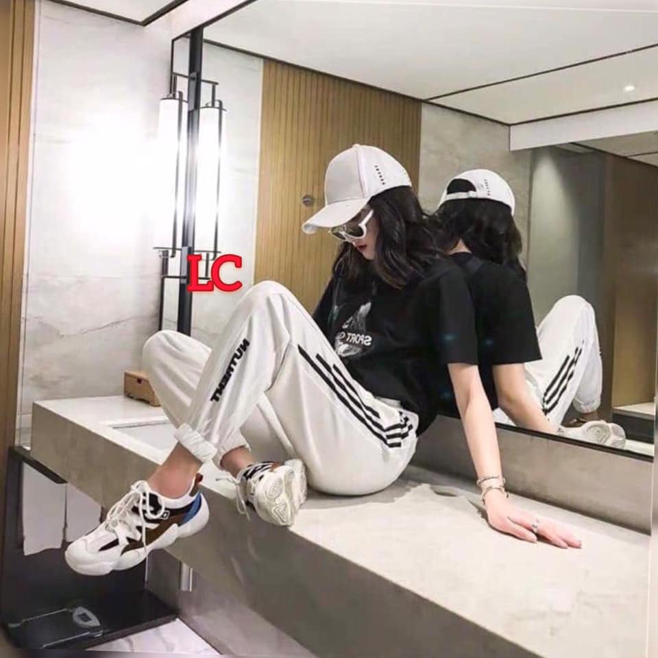 Quần nữ thể thao kaki phối sọc thời trang cá tính kiểu dáng jogger