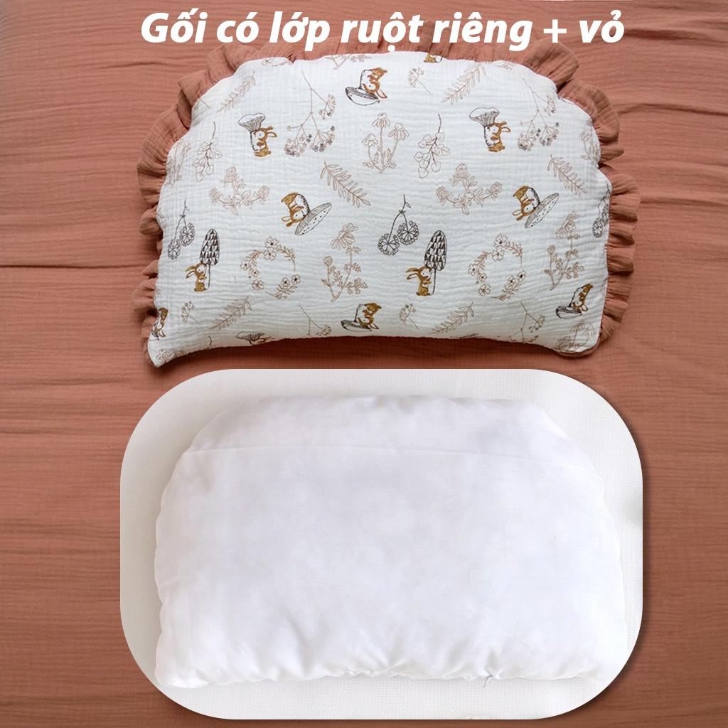 Bộ chăn gối đi học Runa Kids vải Muslin Rustic chần bông cao cấp siêu nhẹ ấm áp an toàn cho da bé