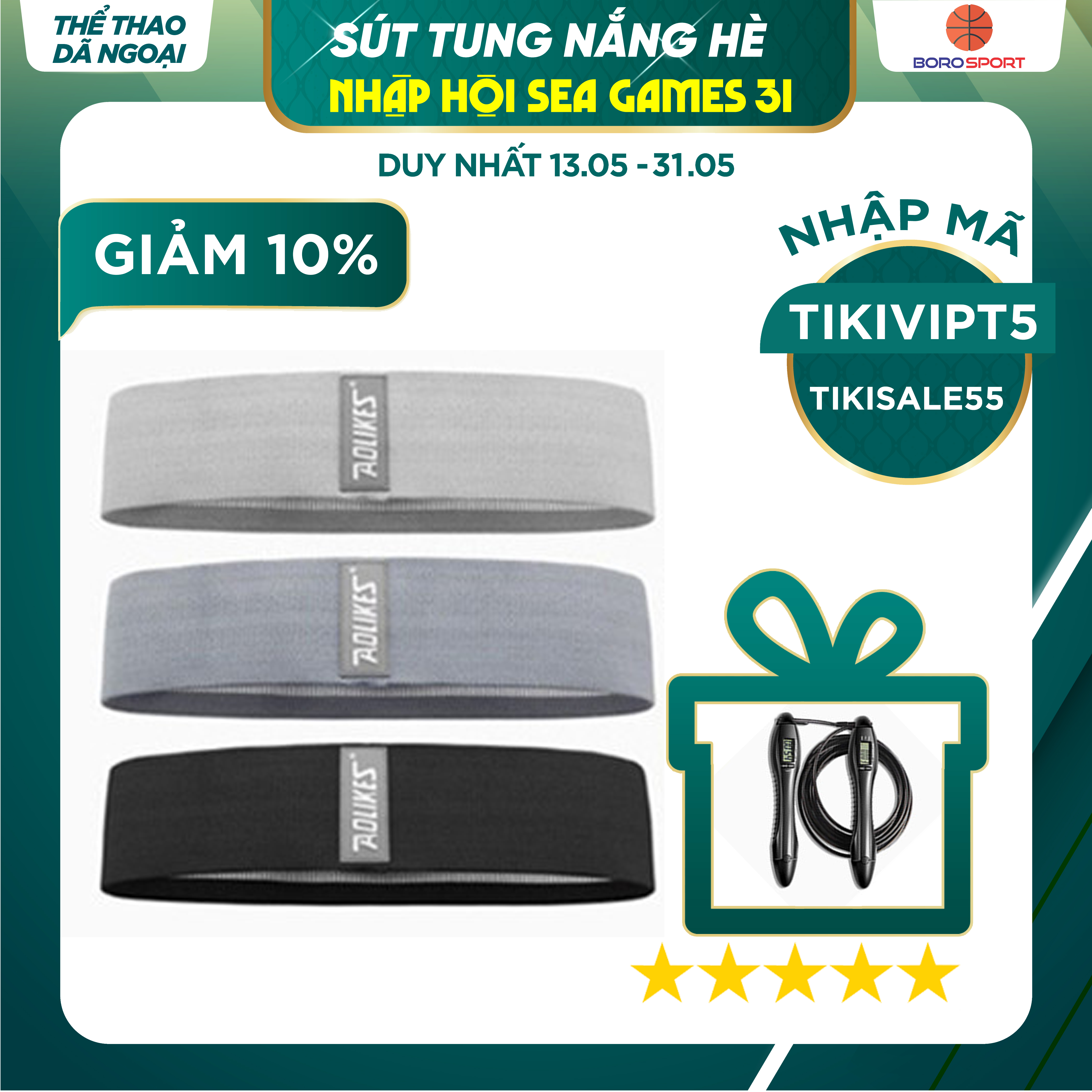 Bộ 3 Dây Kháng Lực Tập Cơ Mông Đùi Chân Hip Resistance Bands Aolikes YE-3604 Tặng Kèm Dây Nhảy Đa Năng ,  Đếm Số , Đếm Calo , Km, chất  Lõi Thép ( Giao màu ngẫu nhiên )