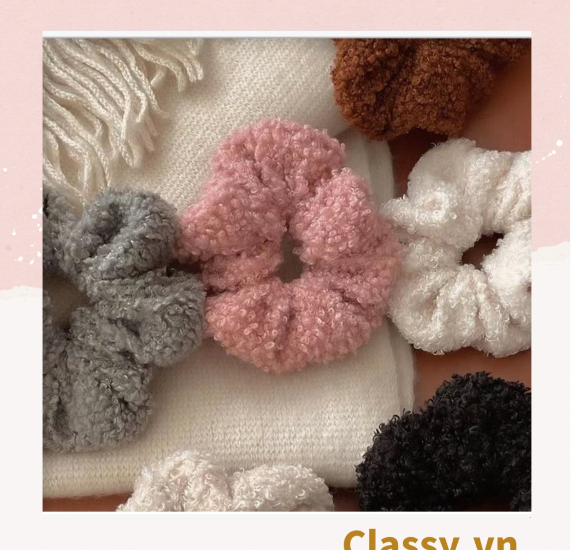 Dây cột tóc vải Scrunchies lông cừu bền chắc PK219
