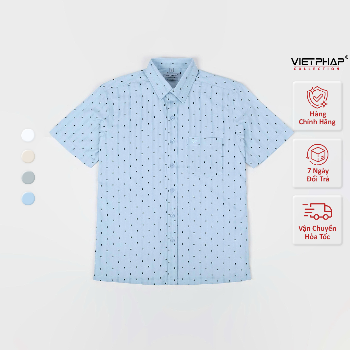 Áo Sơ Mi Nam Ngắn Tay VIỆT PHÁP Form Luxury Chất Cotton Lụa sang trọng 9509