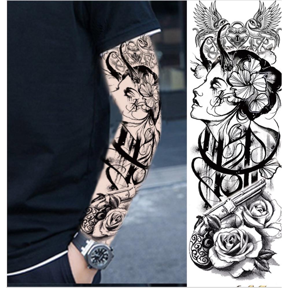 Hình xăm dán kín tay tattoo full tay nhiều chủ đề 17x48cm (Loại đặc biệt)