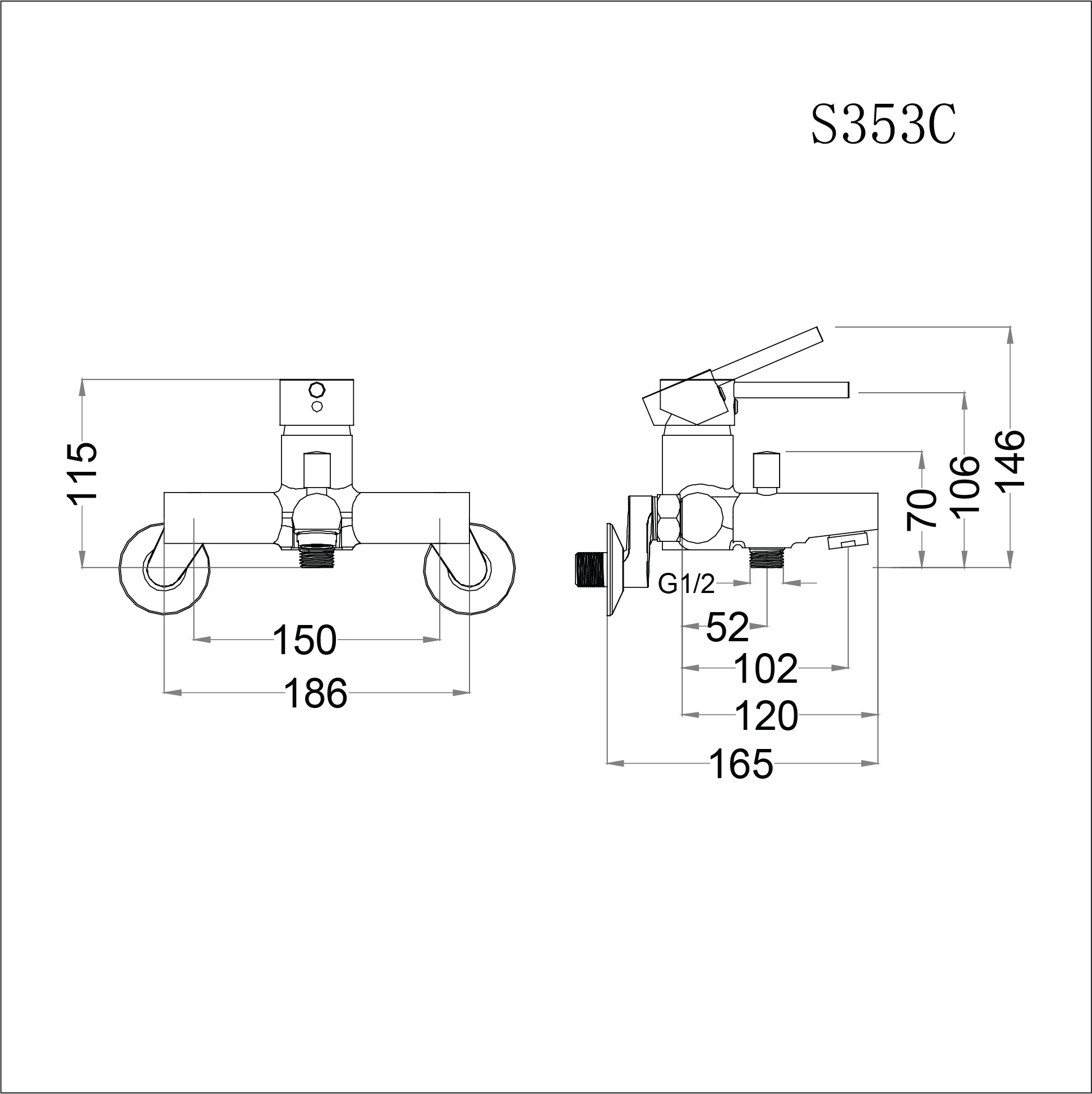 Vòi sen tắm nóng lạnh gắn tường tay sen ba chế độ Caesar S353C (trọn bộ)