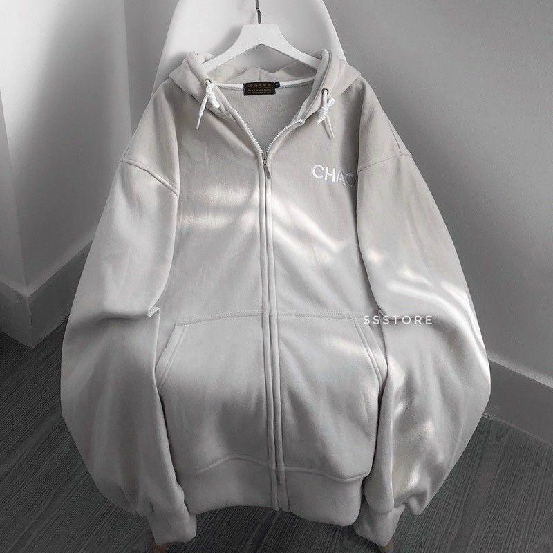 Áo khoác hoodie form rộng CHAO có zip kéo,nón to trùm đầu unisex nam nữ mẫu áo khoác hè mới