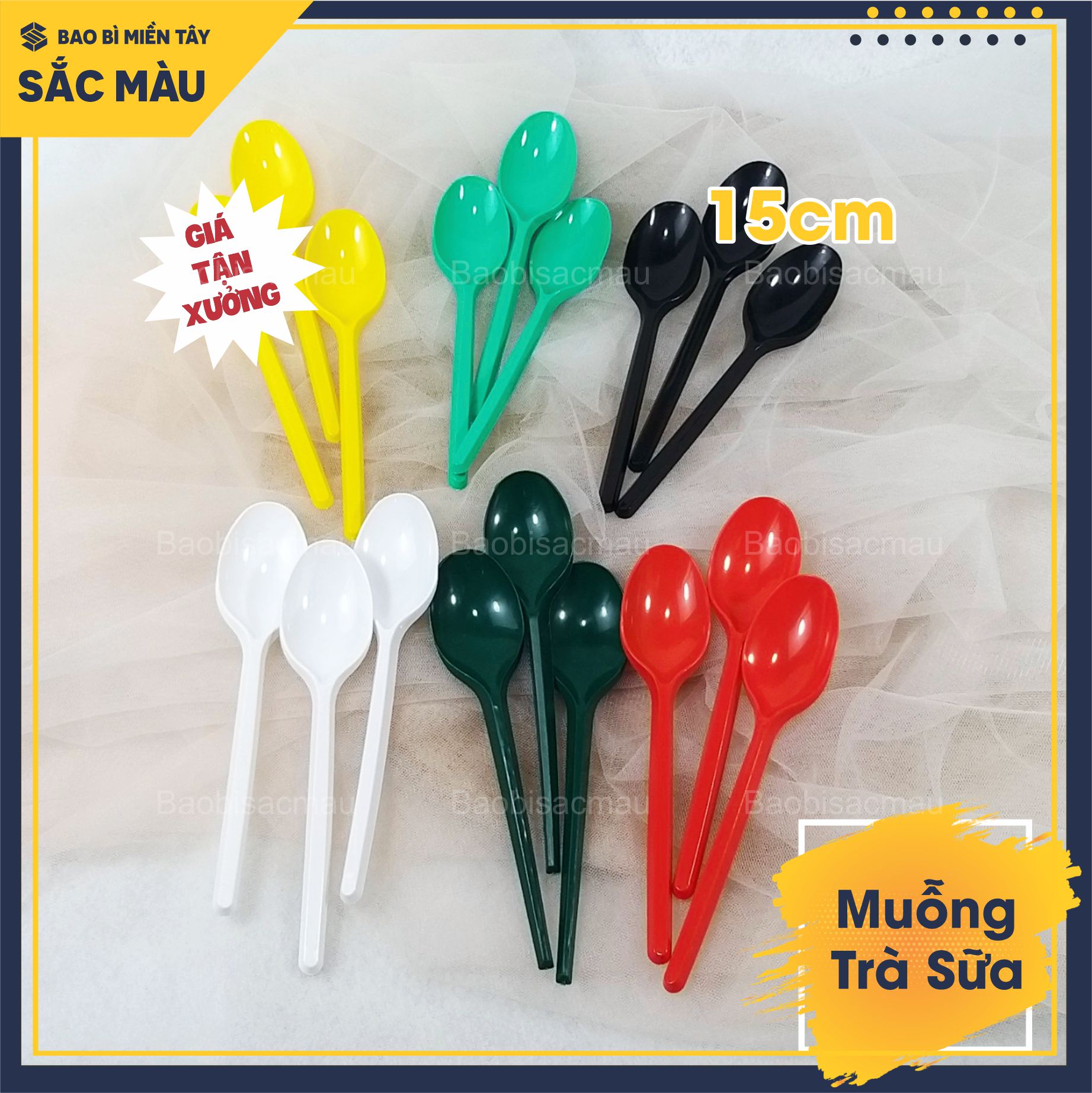 Sỉ 100 muỗng nhựa 15cm dành cho quán trà sữa, muỗng nhựa cà phê, muỗng nhựa sinh tố