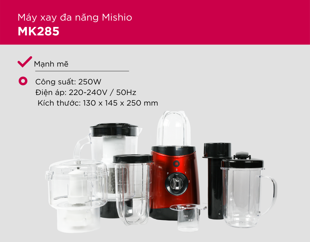 Máy xay đa năng nhiều cối Mishio MK285 - Hàng chính hãng