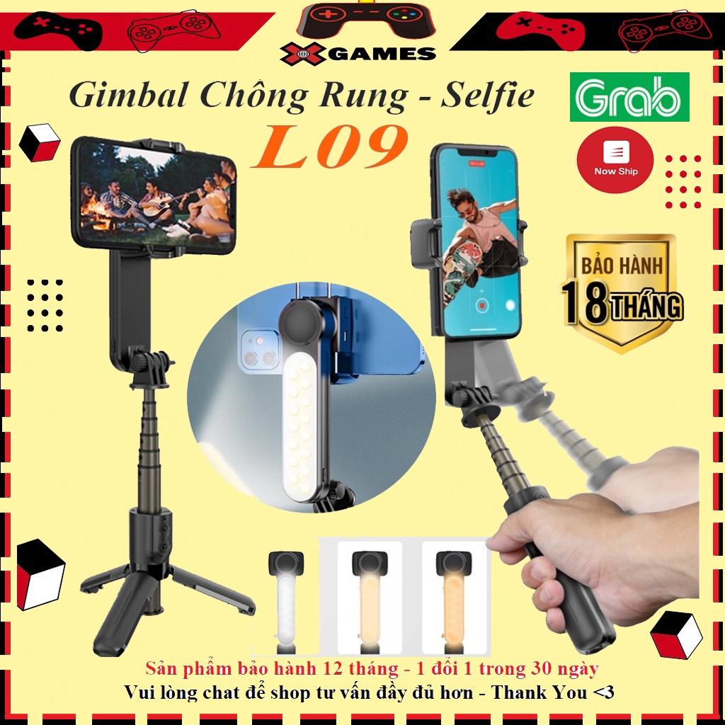 Gậy gimbal selfie chống rung L09 tích hợp đèn led trợ sáng - hỗ trợ đa dạng điện thoại, Gậy tự sướng có chân đứng xin sò