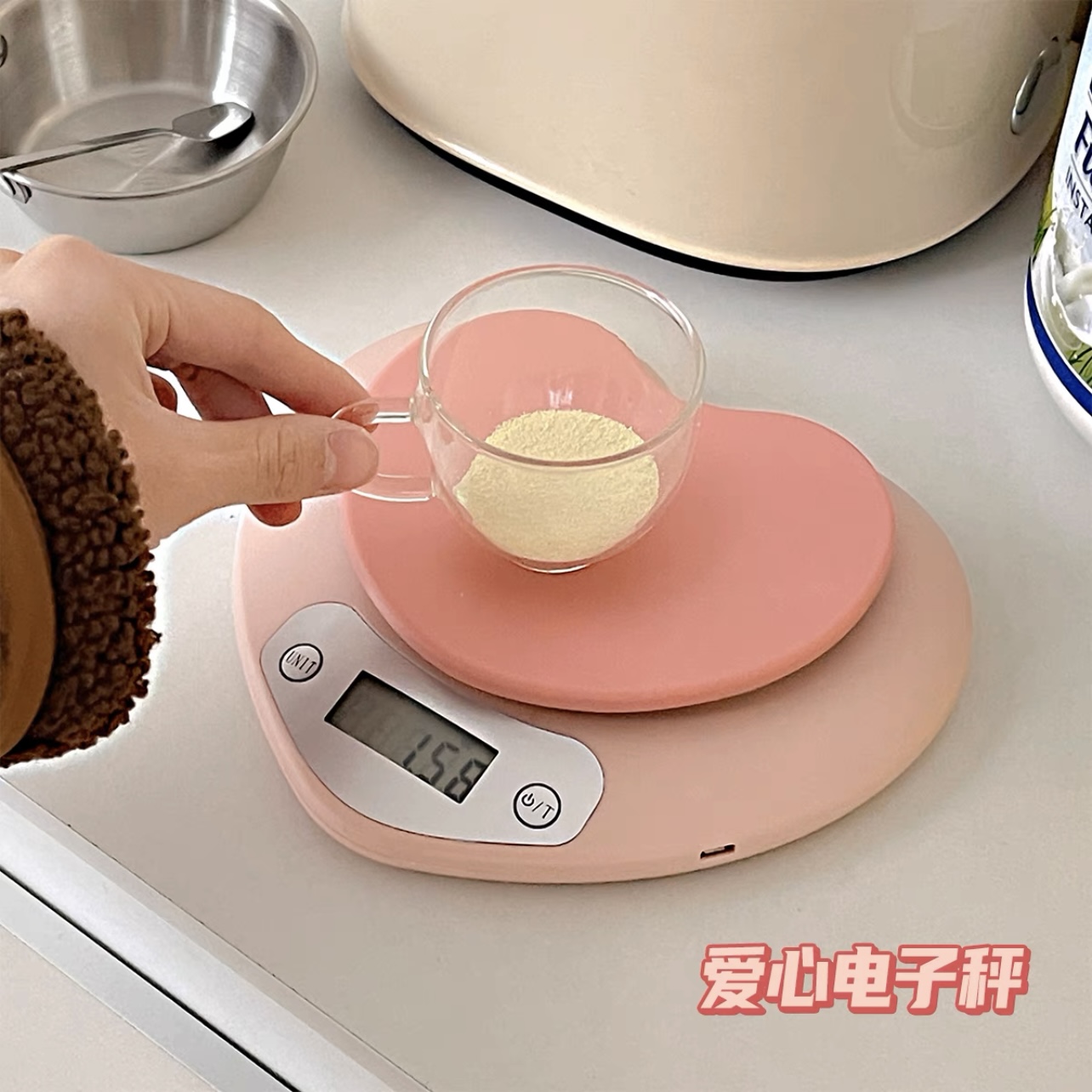 Cân Tiểu Ly Chất Liệu Nhựa Abs Hoạ Tiết Hình Trái Tim Dùng Pin Tiểu AAA Độ Chính Xác Cao Tối Đa 5Kg