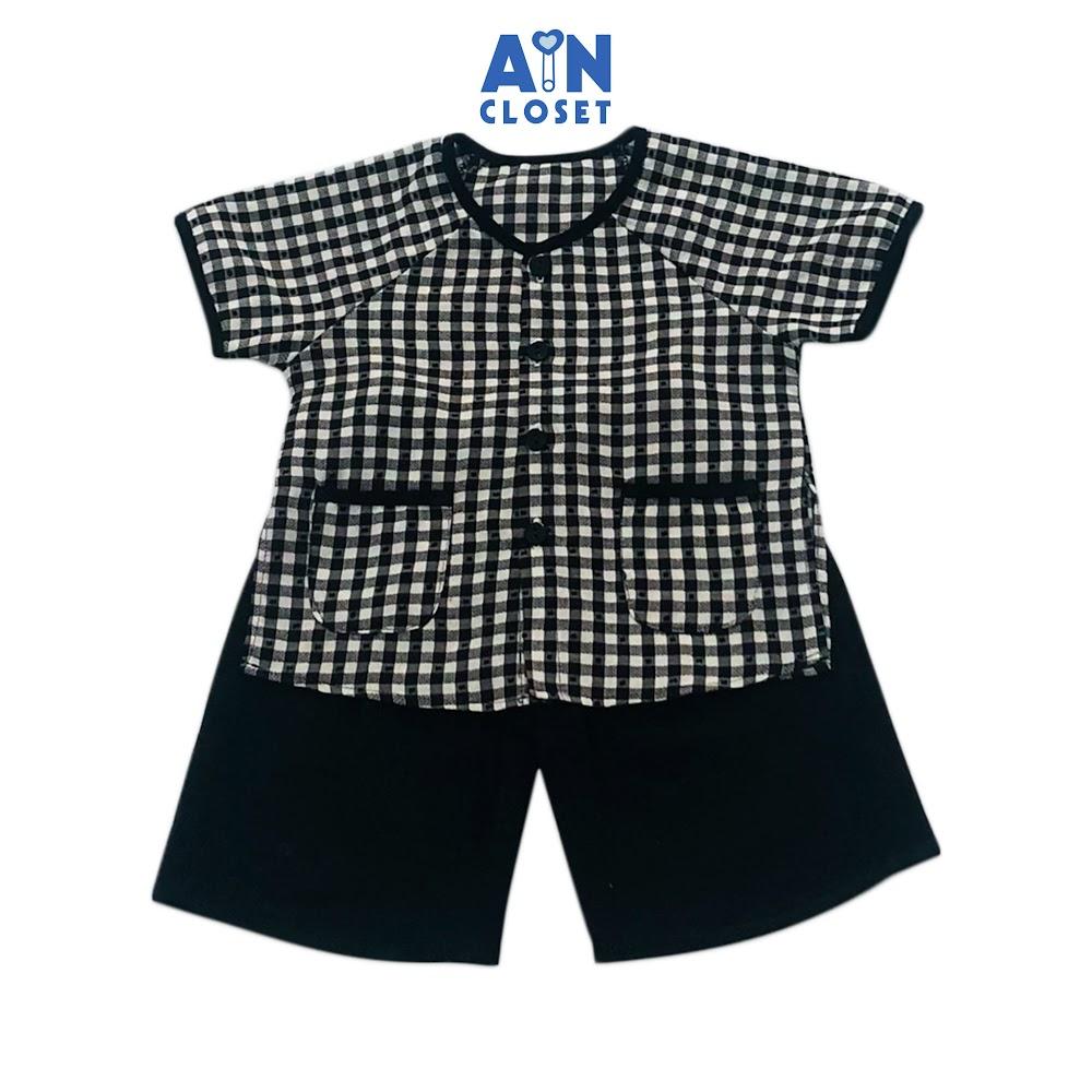 Bộ quần áo bà ba lửng unisex họa tiết Caro đen cotton - AICDBTVL1J49 - AIN Closet