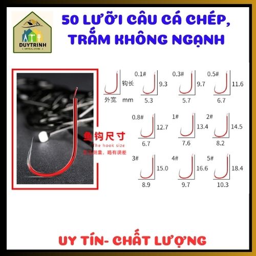 Hộp 50 móc lưỡi câu cá màu đỏ Kanto mới không có ngạnh nhật bản