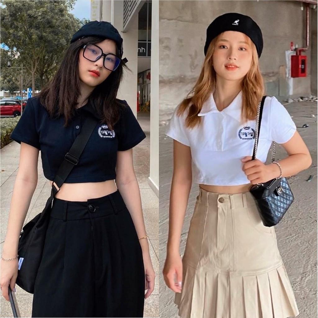 Áo Croptop Nữ Cổ Trụ Thêu HOJI Dáng Ôm Ulzzang