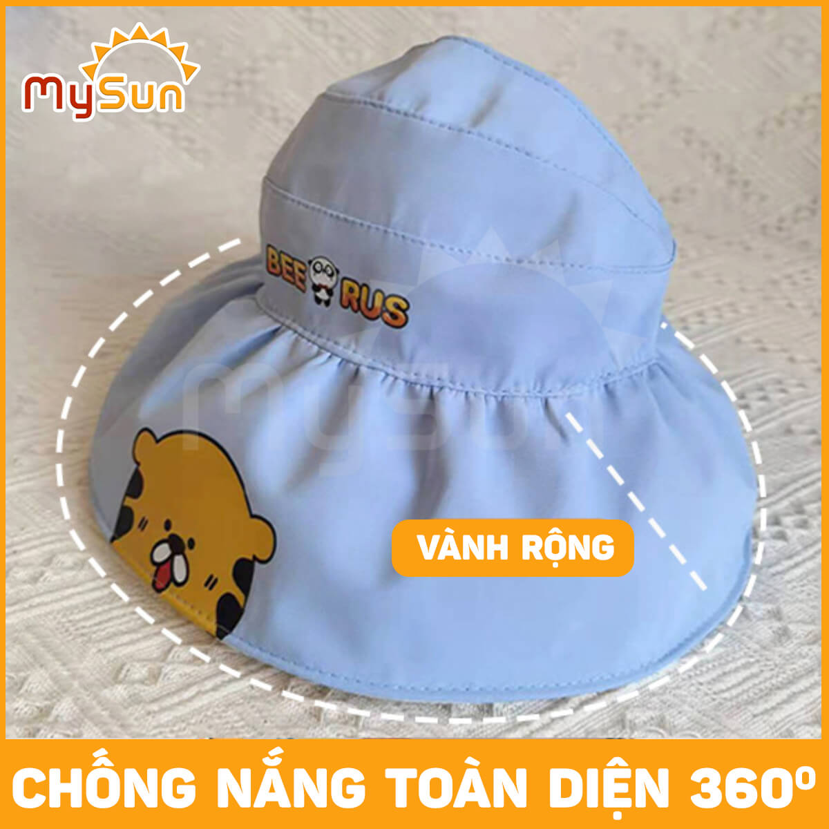 Mũ nón vải che chống nắng nửa đầu rộng vành kiểu Hàn Quốc cho bé gái, trai MySun