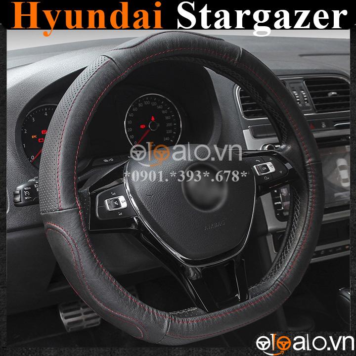 Bọc vô lăng D cut xe ô tô Hyundai Stargazer volang Dcut da cao cấp - OTOALO - Đen chỉ đen