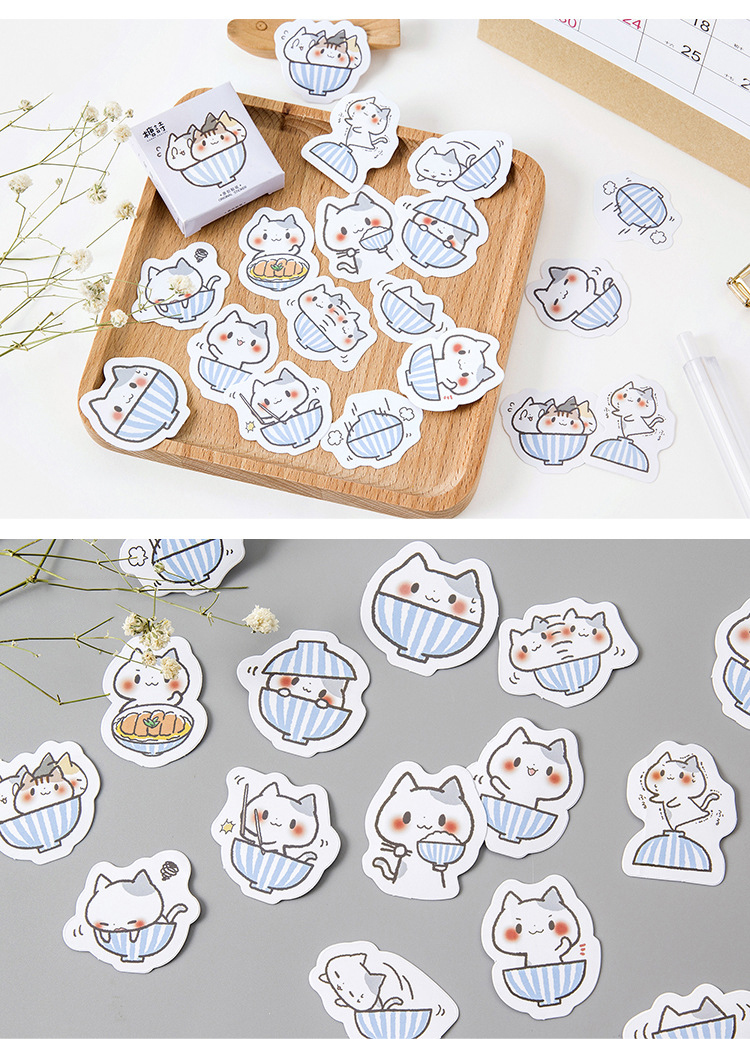 Sticker chủ đề Mèo Và Bát - Hộp 45 miếng dán trang trí sổ tay Bullet Journal - M043