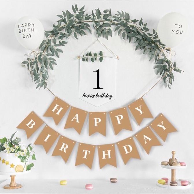 Banner in số tuổi sinh nhật kèm Lá  Trang trí sinh nhật Happy birthday phong cách Hàn Quốc Hot 2022
