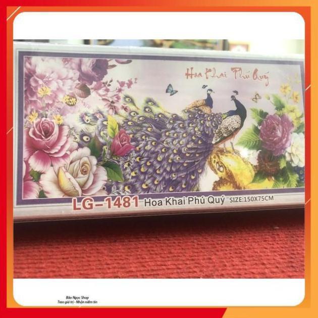Tranh Đính Đá CÔNG HOA KHAI PHÚ QUÝ. Kích Thước: 1m5 x 75cm