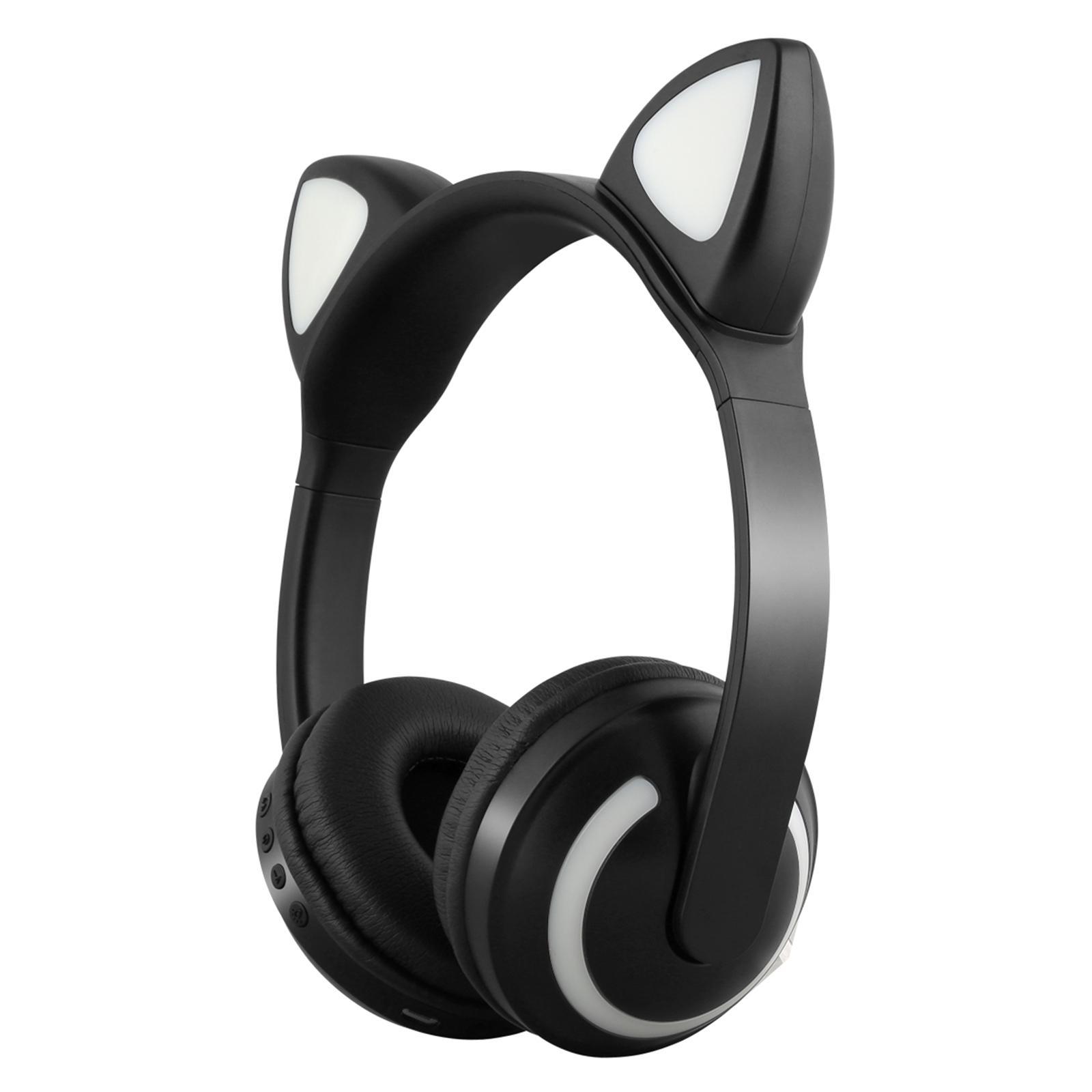 Kids Glowing Cute Cat Ear Wireless Headphones On-Ear Gamer Headsets Black