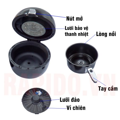 Nồi Chiên Không Dầu Rapido RAF6.5M LUX (Điều khiển cơ) - Hàng Chính Hãng