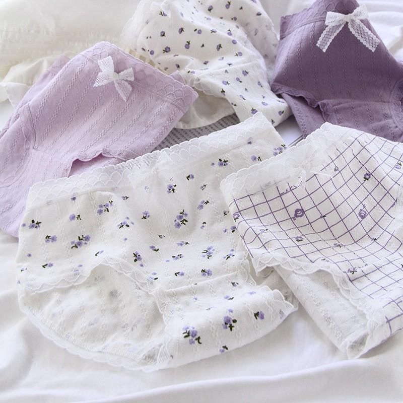 Quần Lót Cotton Co Dãn 4D Diên Vĩ Hoa Tím