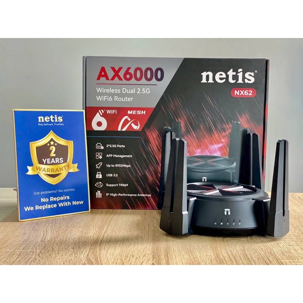Router wifi 6 Bộ Phát Wifi 6 Băng Tần Kép AX6000 Mbps NETIS Model NX62 bảo hành 24 tháng - Hàng chính hãng