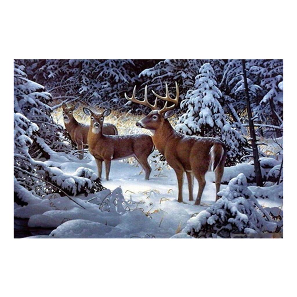 DIY Diamond Painting Kit by Number Full Drill Round Beads Wall Picture-Reindeer