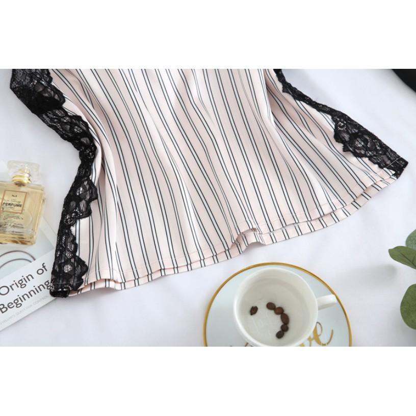 Bộ Mặc Nhà Lụa Quần Đùi Áo Hai Dây Phối Ren CT064