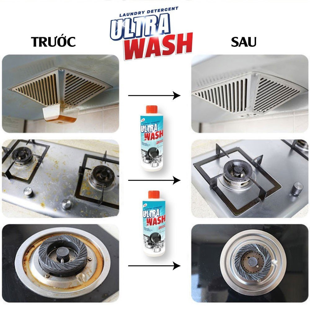 Chai Xịt Tẩy Rửa Đa Năng ULTRA WASH - SIÊU TẨY XOONG NỒI NHÀ BẾP CHUYÊN DỤNG - ĐÁNH BAY VẾT CẶN - VẾT Ố - RỈ SÉT - DẦU MỠ KÉT DÍNH