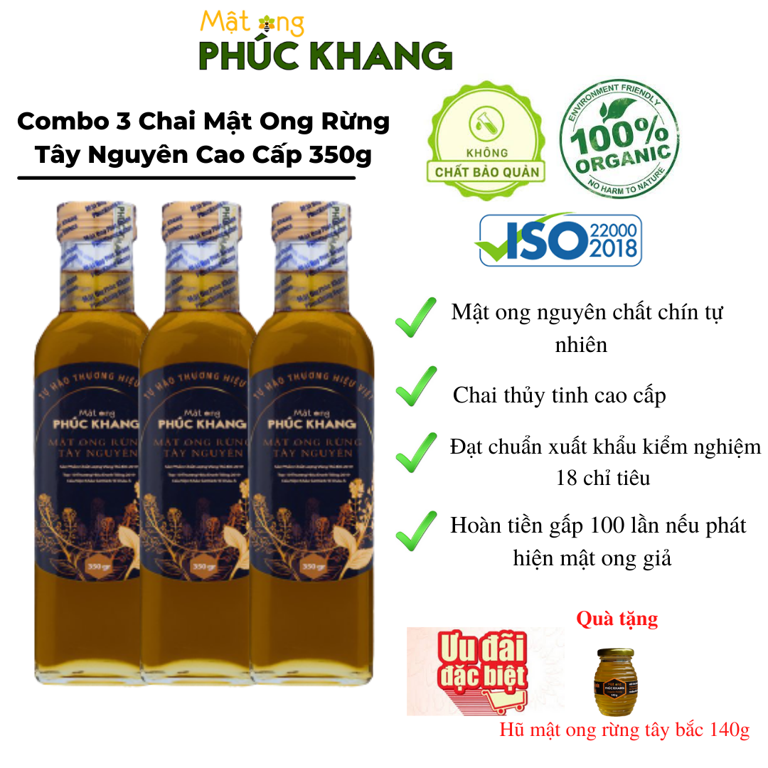 3 Chai Mật ong nguyên chất hoa rừng tây bắc Phúc Khang - Hàng Chính Hãng - Mật ong sạch đạt chuẩn xuất khẩu