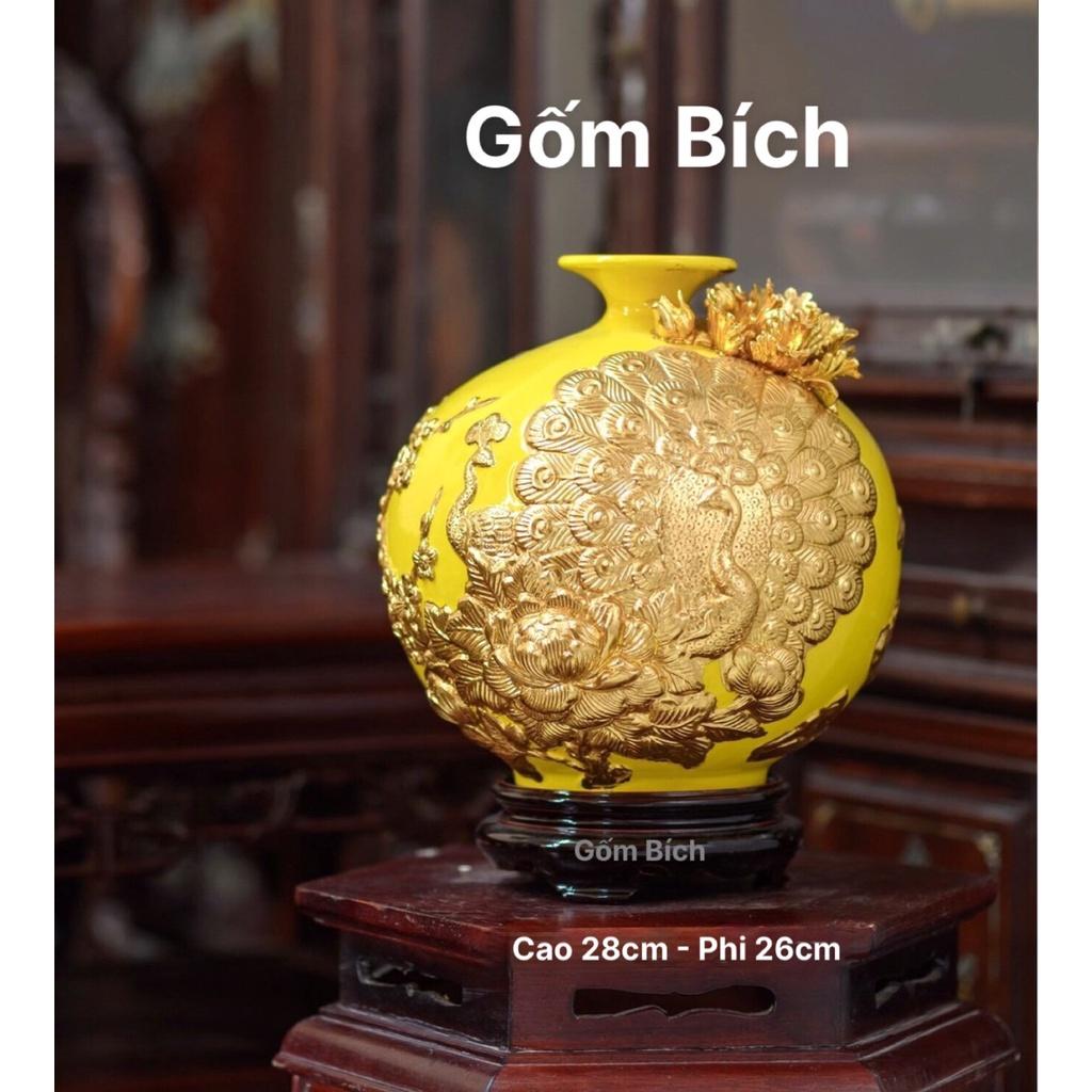 Bình Hút Lộc Công Đào Phú Quý Vinh Hoa Dát Vàng Bình Phong Thủy Tài Lộc Gốm Sứ Bát Tràng