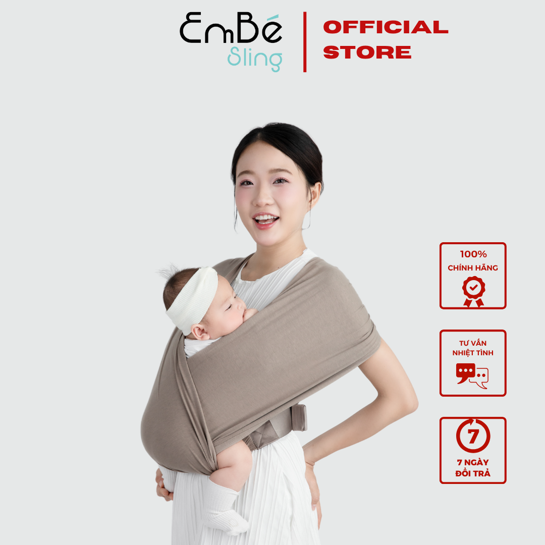 [THIẾT KẾ MỚI] Địu Vải EmBé Sling Cao Cấp Màu Mocha Dành Cho Bé Sơ Sinh Từ 0 Đến 24 Tháng Tuổi