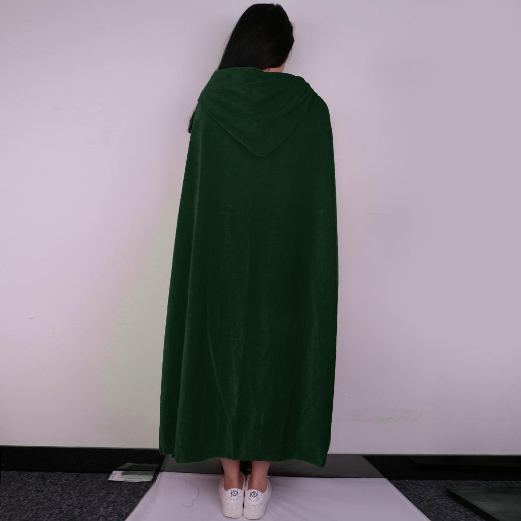 2 Pieces Velvet Hooded Cape Gothic Cloak Medieval Witch Costume Blue Green