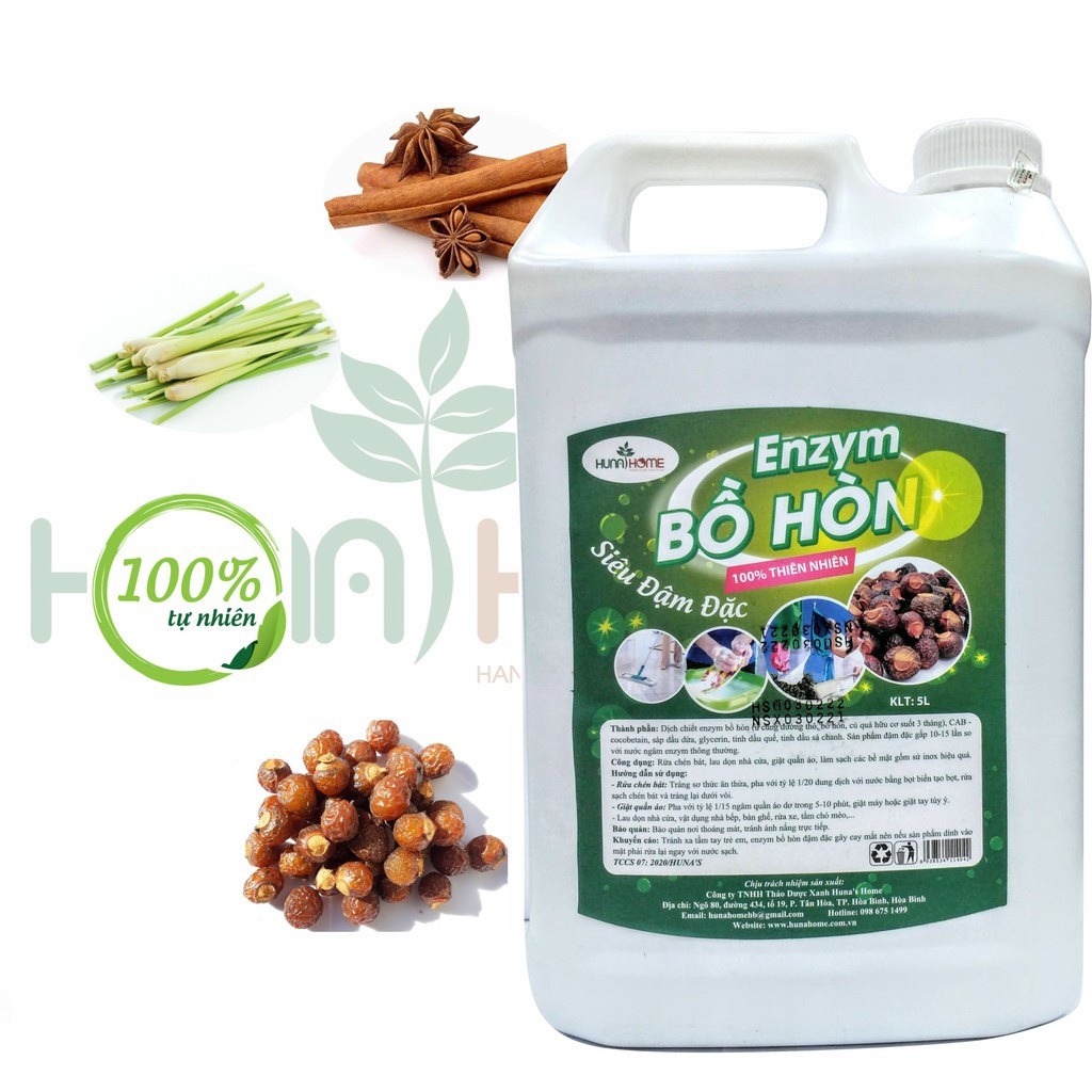 Nước rửa bát Enzyme bồ hòn Huna'shome can 5 Lít