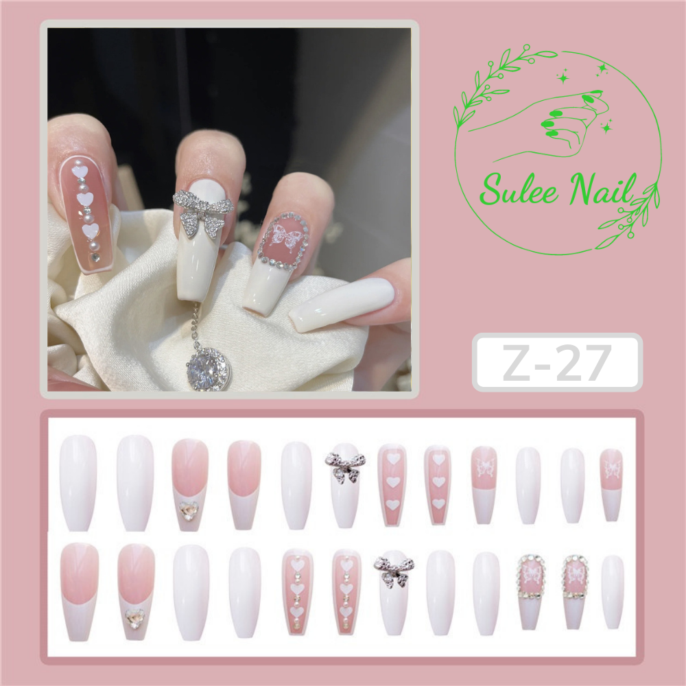 Nail xinh đính nơ, nailbox mẫu phụ kiện móng tay giả Suleenail chụp kỉ yếu