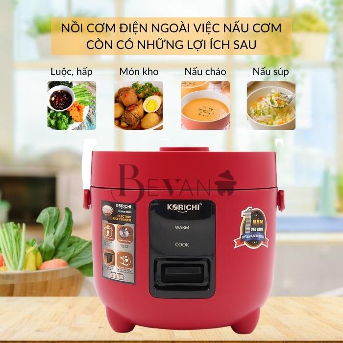 Nồi cơm điện mini cơ hàng chính hãng Korichi KRC-1810 Bevano giữ ấm 12 giờ, nồi cơm 1L, lòng nồi không dính đa năng tiết kiệm năng lượng, công nghệ Hàn Quốc, giá tốt