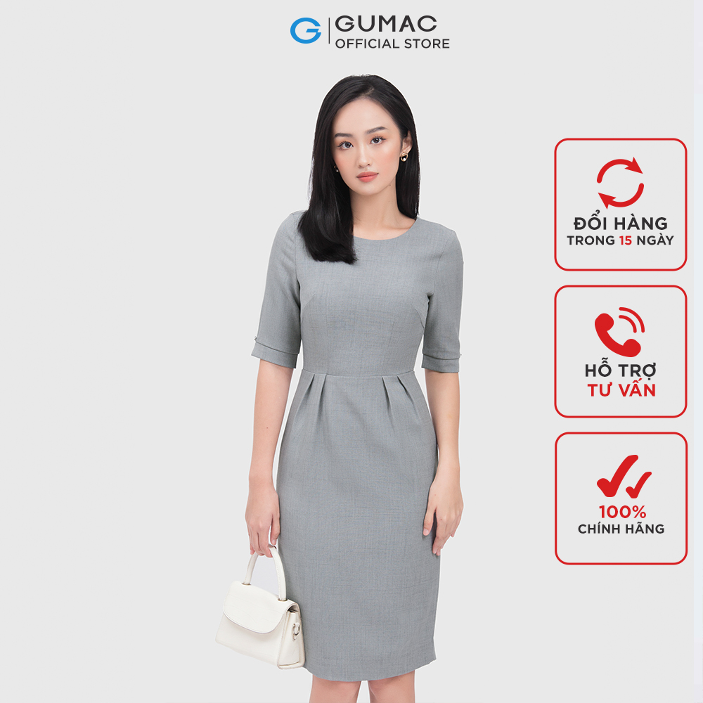 Đầm nữ GUMAC DC04063 form bút chì cổ tròn thời trang công sở
