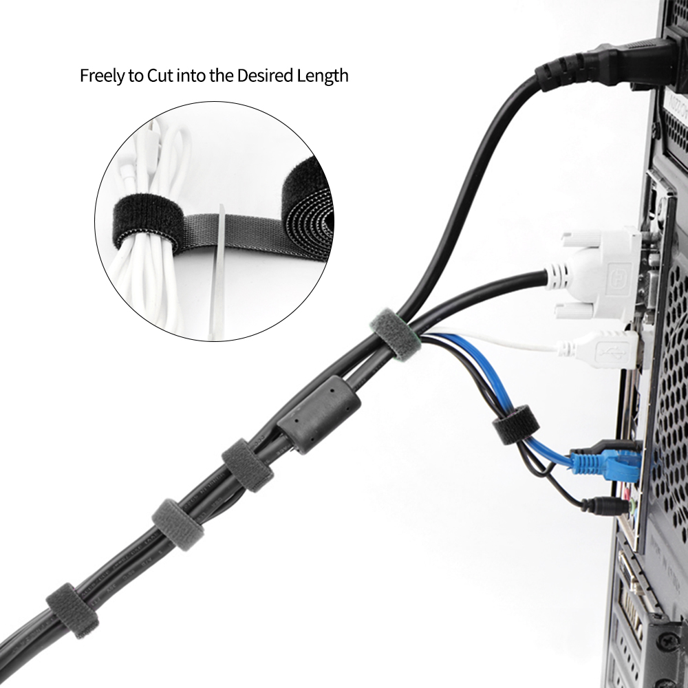 1-Roll Reusable Fastening Wire Organizer Multi-Purpose Cable Ties Cord Rope Cable Management Hook & Loop Nylon Fastening