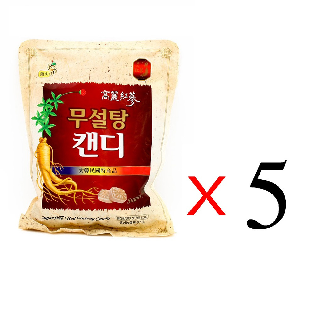 Combo 5 gói Kẹo hồng sâm không đường cao cấp Sugar Free Red Ginseng Candy 500g - Hàn Quốc