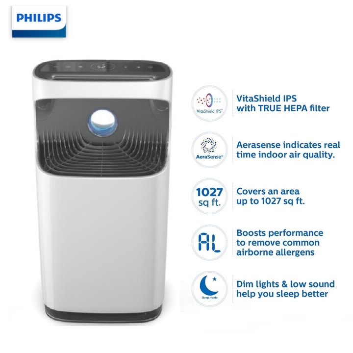 Máy lọc không khí trong nhà Philips cao cấp công suất 60W tích hợp vòng hiển thị 4 màu AC3256 - Hàng Nhập Khẩu