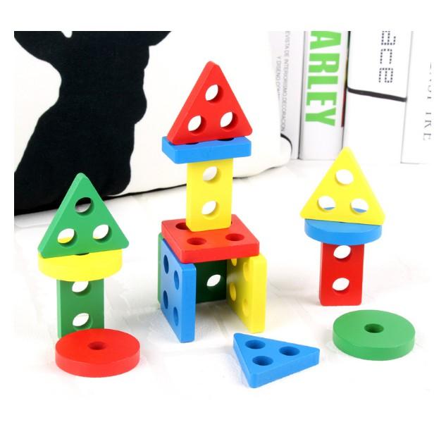 Đồ chơi thả hình 5 trụ thanh ngang - giáo cụ Montessori cho bé