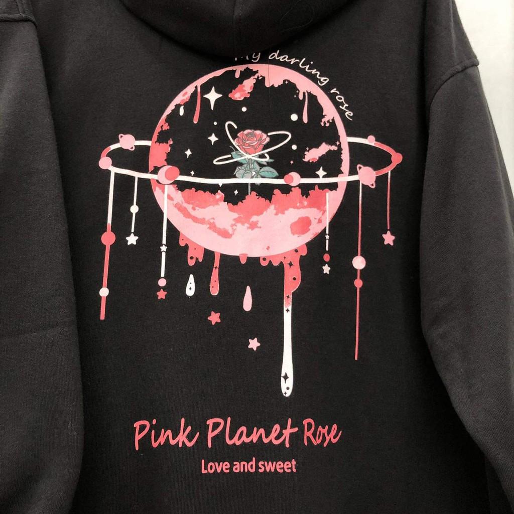 Áo Khoác Nỉ Bông PLANET ROSE Phối Dây Kéo Form Rộng Ulzzang